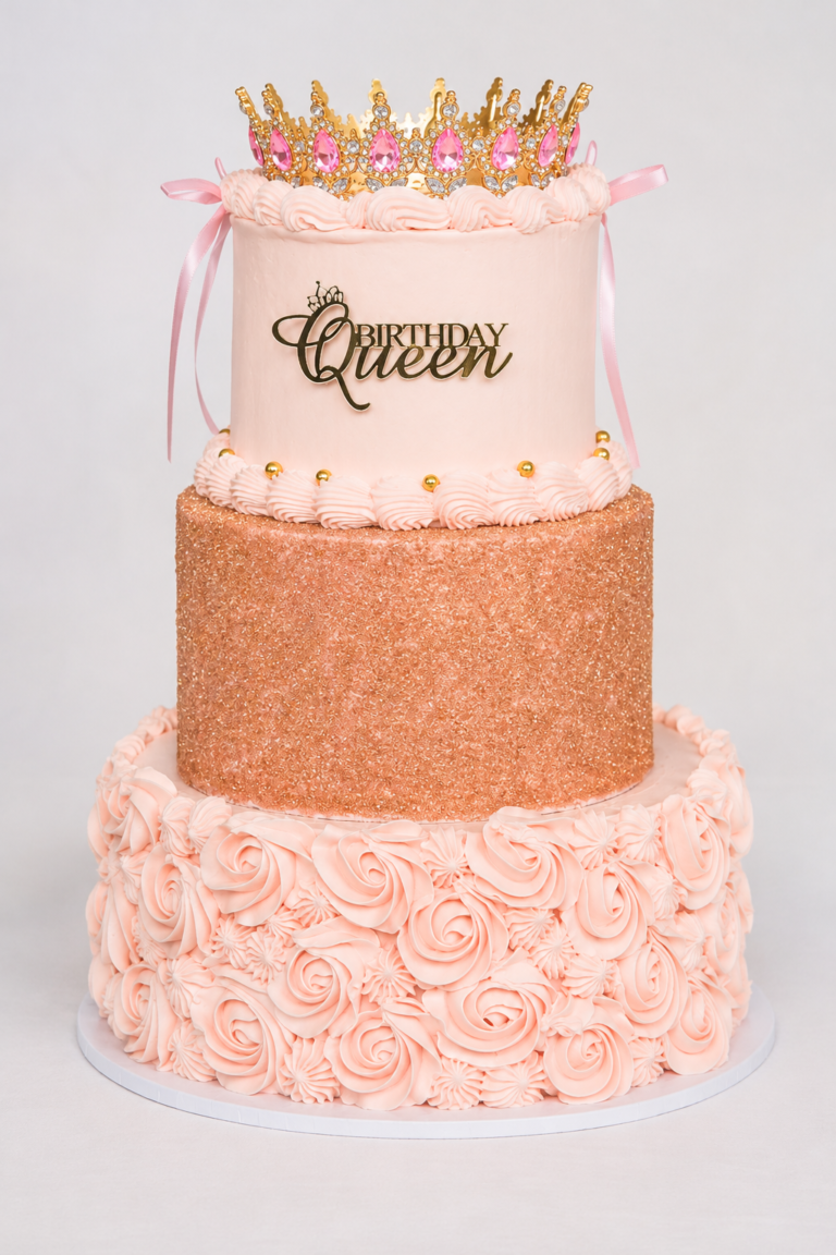 roze gouden queen verjaardagstaart (1)